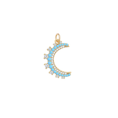 Turquoise and Gold Crescent Moon Double Wrap Charm Bracelet