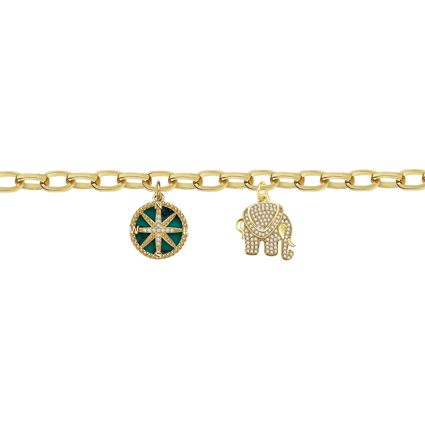 Elephant and Compass Double Wrap Charm Bracelet