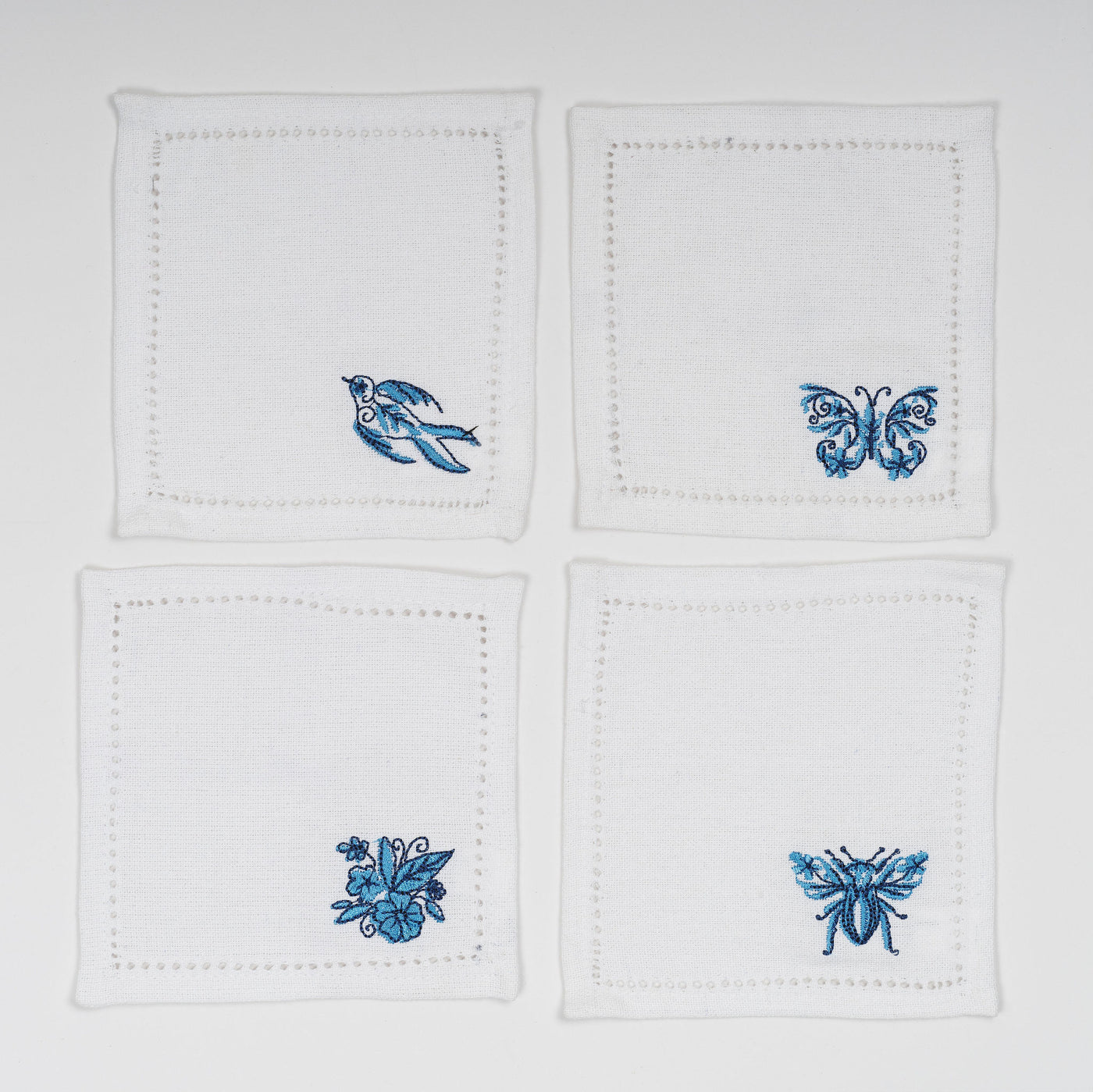 Blue and White Embroidered Cocktail Napkin Set