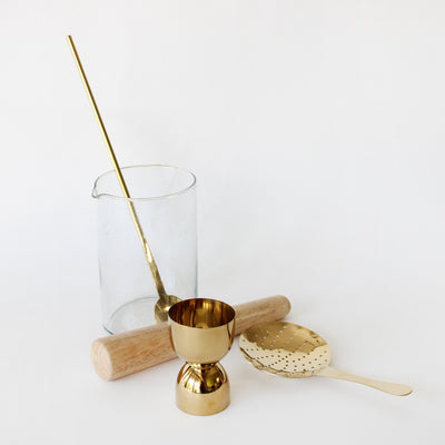 Brass and glass elemental cocktail set