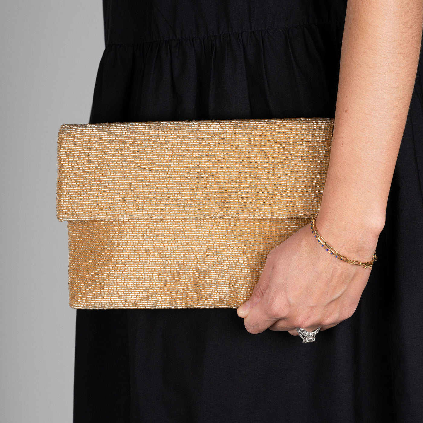 Champagne Gold Beaded Envelope Clutch