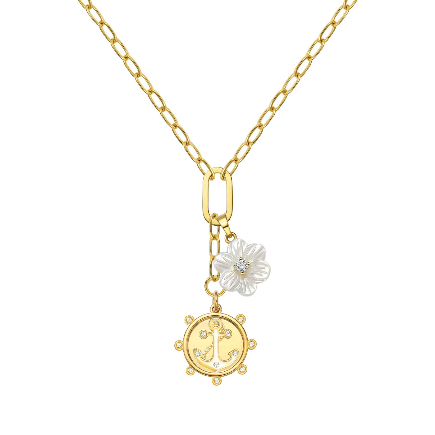 Anchor Charm and Flower Extension Necklace