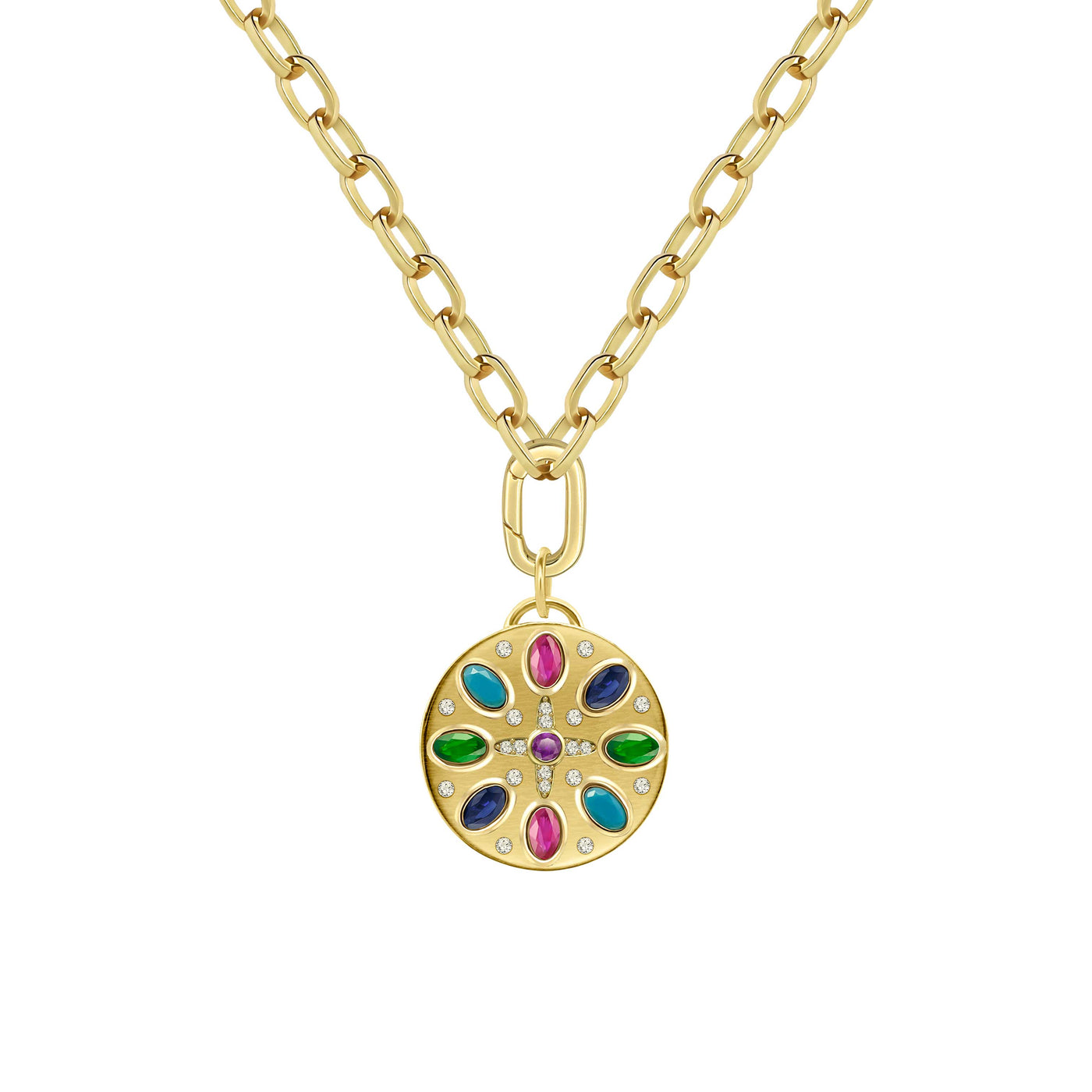 Gold Multi Colored Stone Charm Pendant