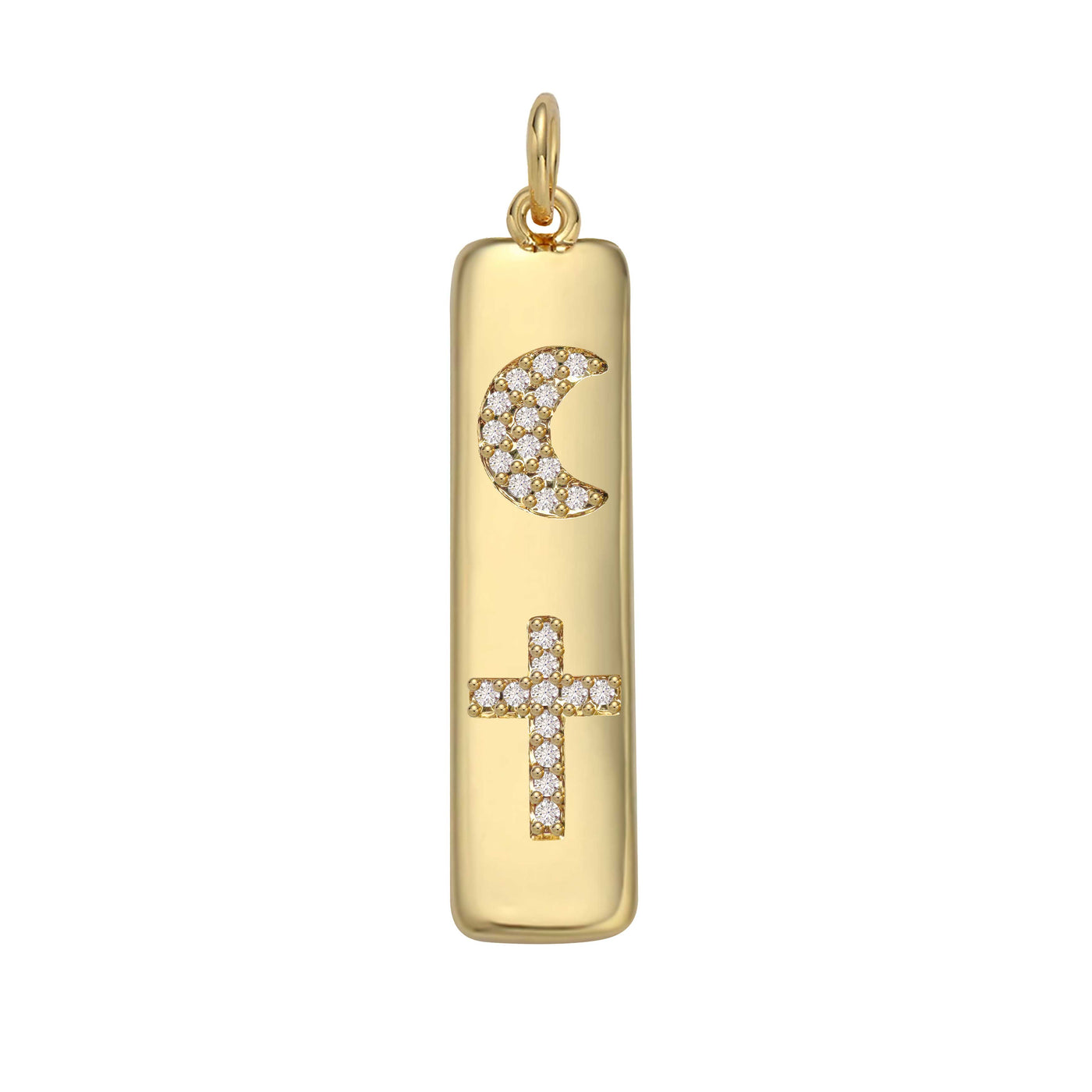 Cross and Crescent Moon Gold Charm Pendant