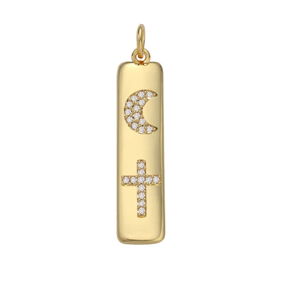 Cross and Crescent Moon Gold Charm Pendant
