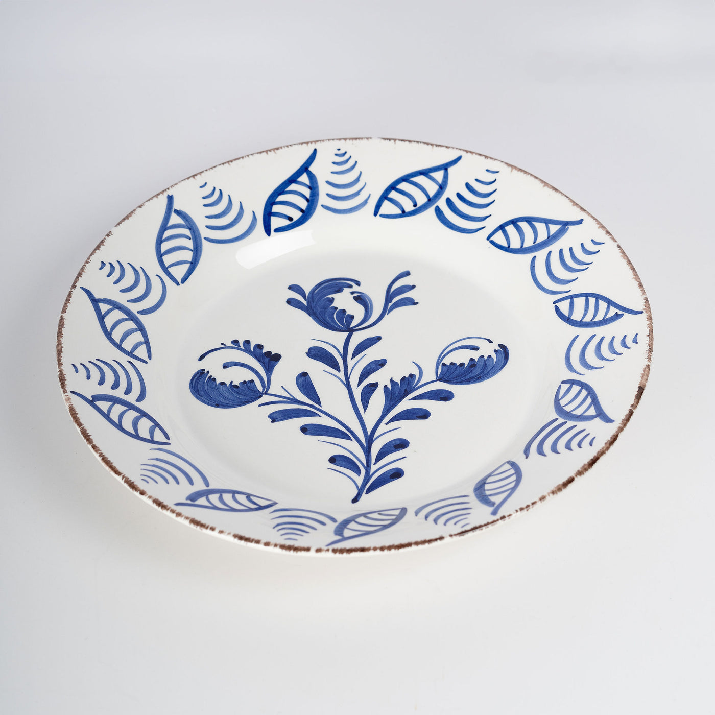 Blue Triple Flower Portuguese Talavera Plate