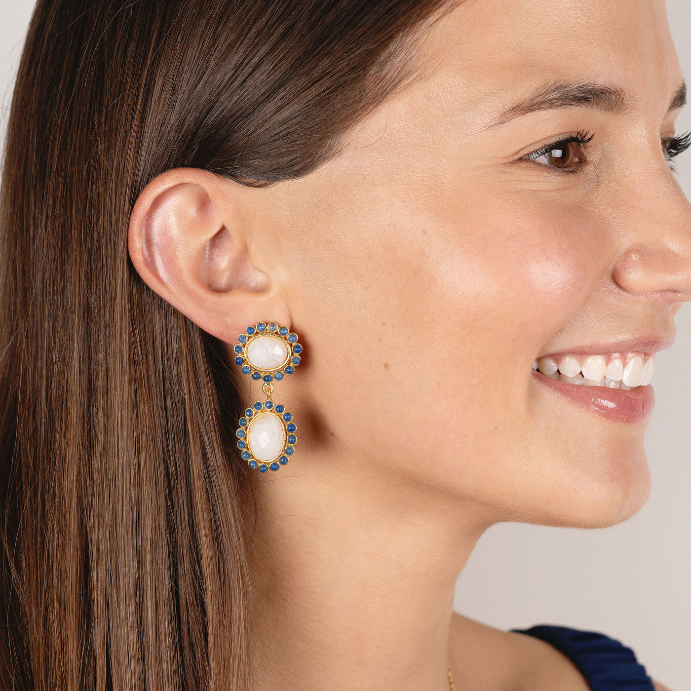 Bella Moonstone and Blue Agate Earrings