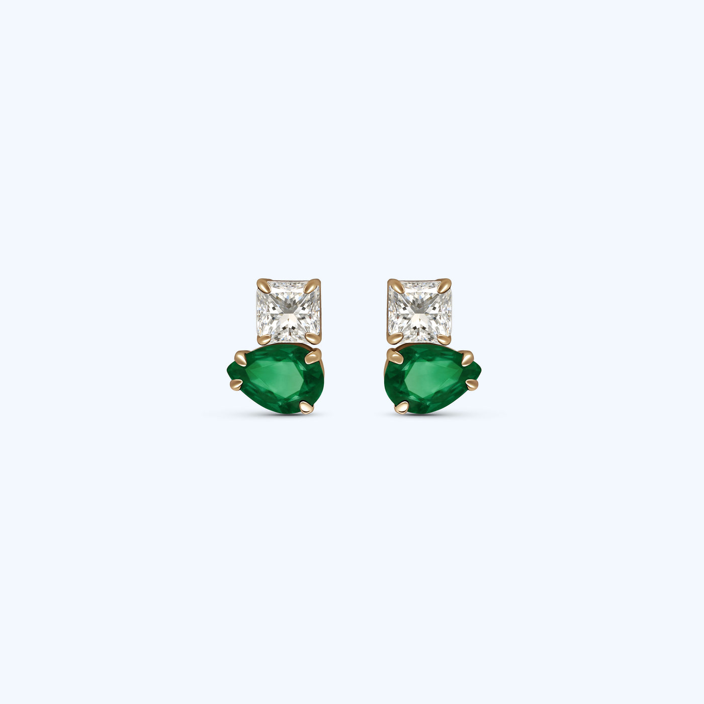 Double Stone Emerald Stud Earrings