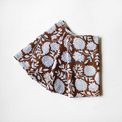 brown and white flower block print napkin set