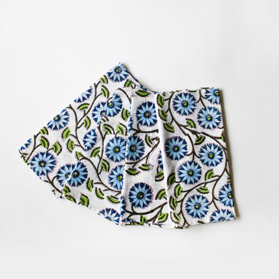 blue and green floral block print napkins