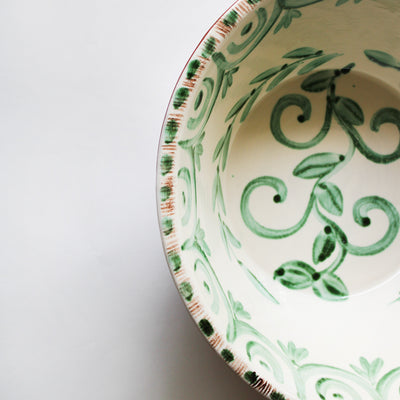 Portuguese Talevera Style Green and White Bowl