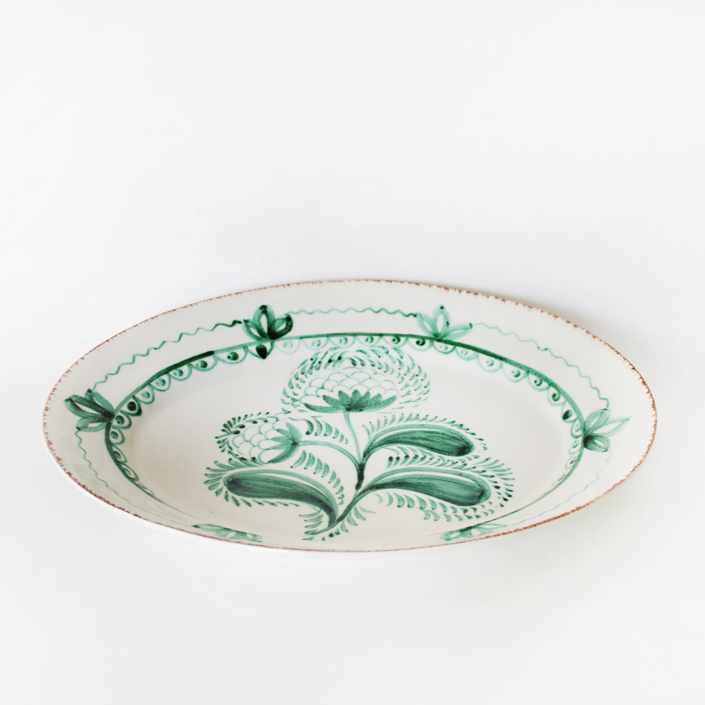 Portugese Talevera Style Green and White Platter