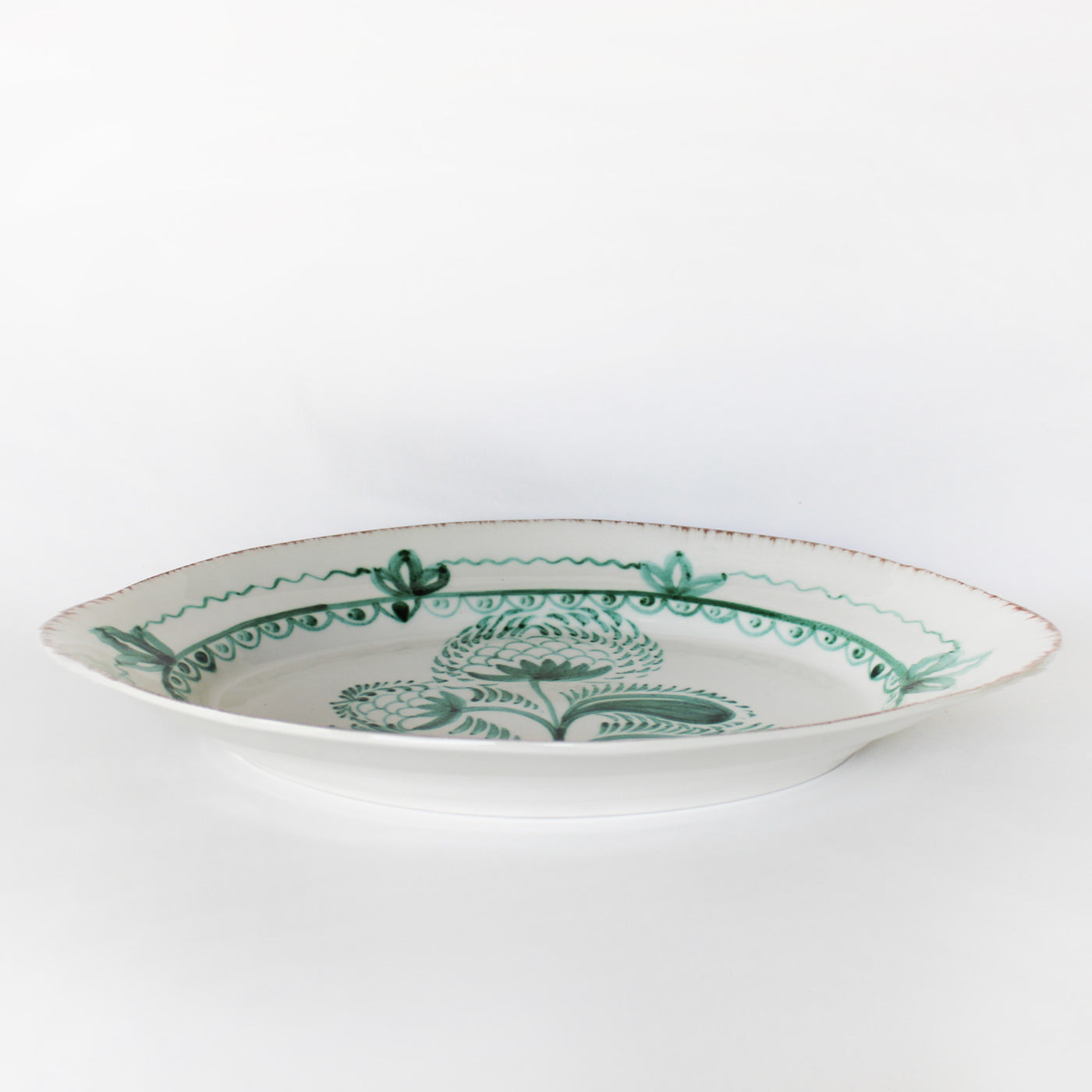 Portugese Talevera Style Green and White Platter