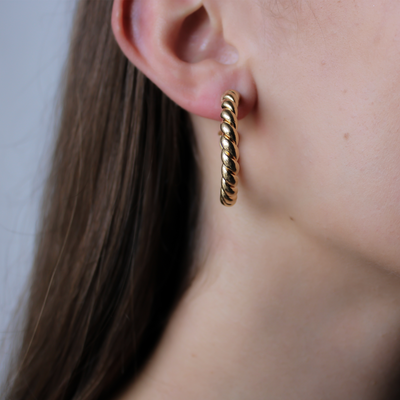 waterproof twisted gold hoop earrings