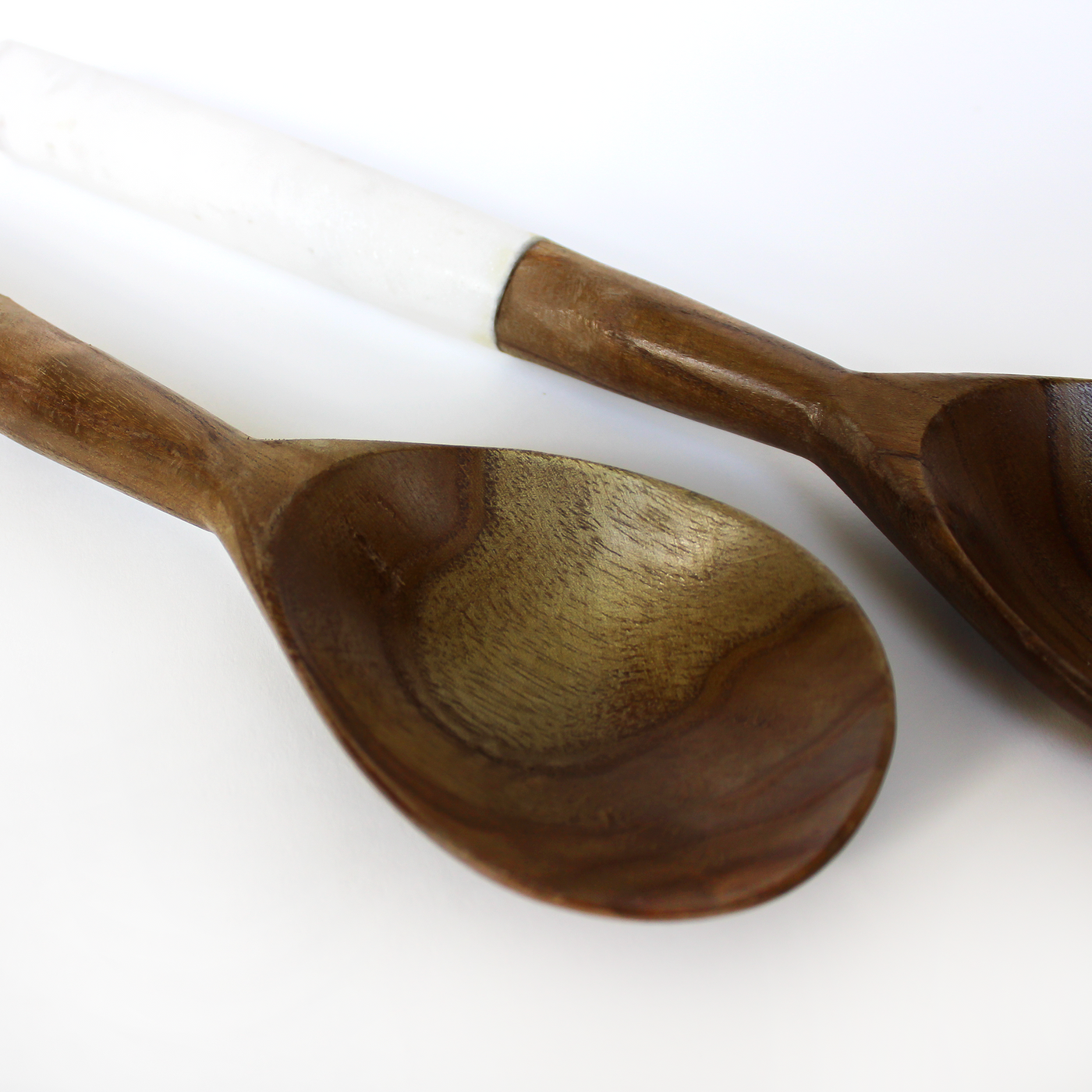 modern white marble and wood salad set