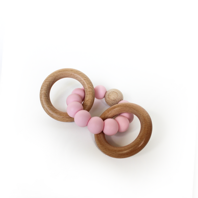 Alim rose pink silicone and beechwood teether