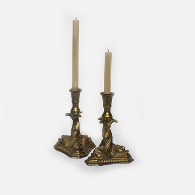 vintage brass dolphin candle holder set