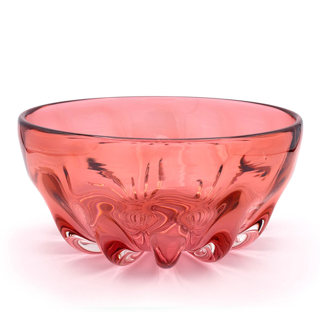 saban ruby sheer illusion glass bowl, saban glass bowls, ruby red glass bowl, handblown glass bowl made in usa, artisan glass bowl,