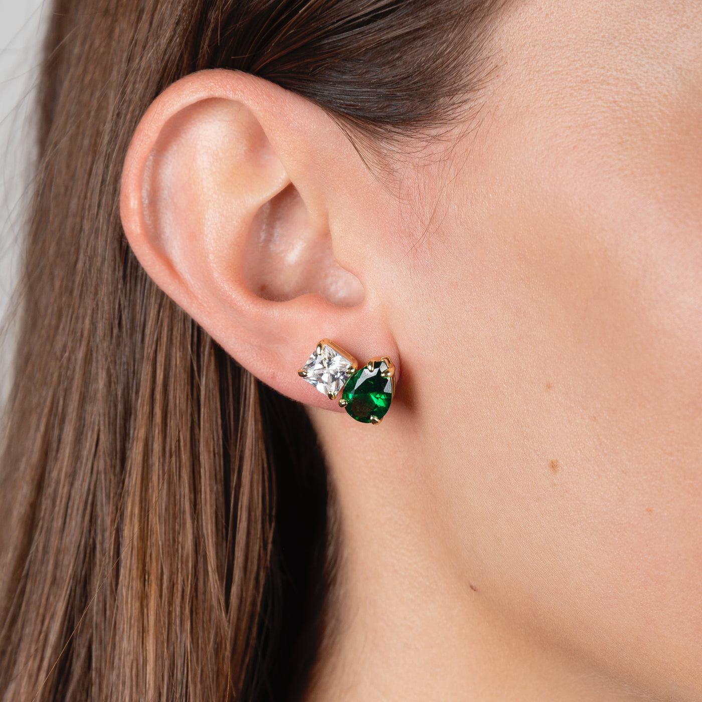 Double Stone Emerald Stud Earrings
