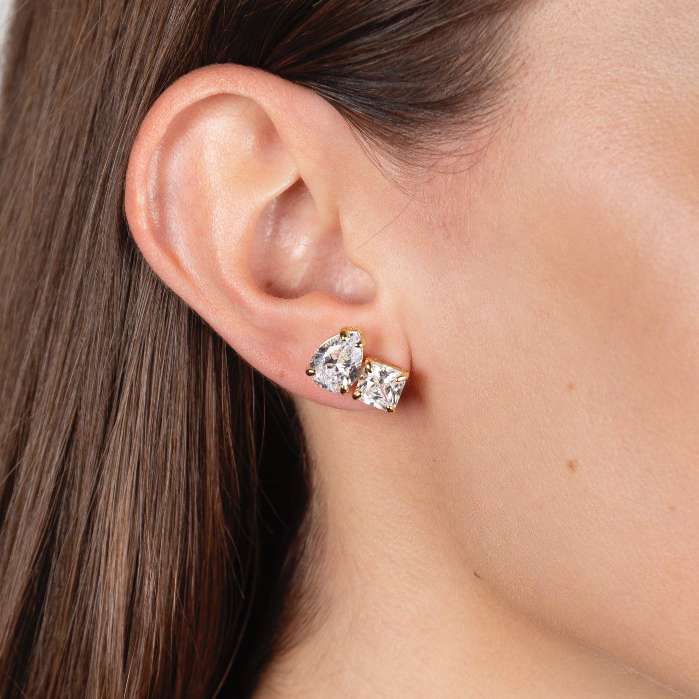 Silver Double Stone Earrings