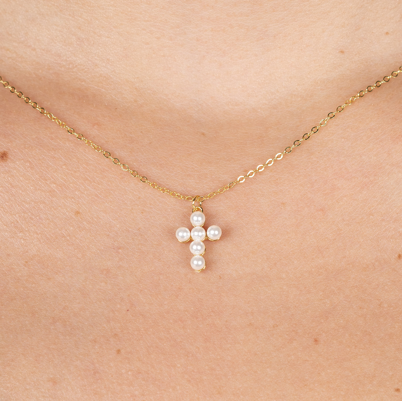 Callie Pearl Cross Necklace