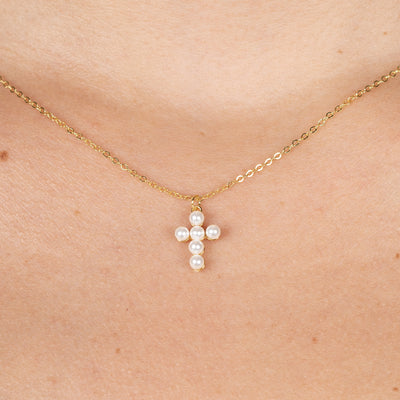 Callie Pearl Cross Necklace