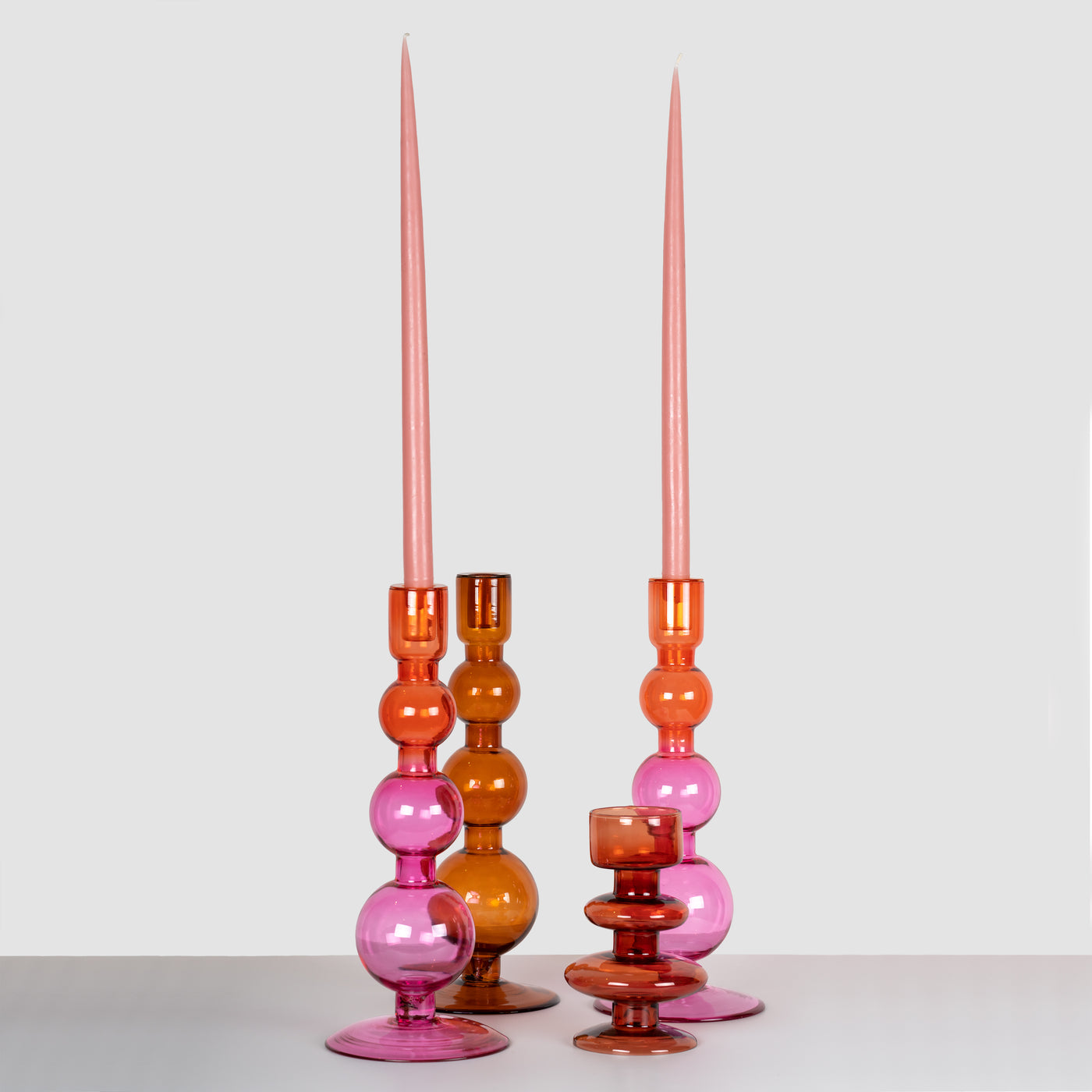 Pink and Apricot Recycled Glass Candle Holder