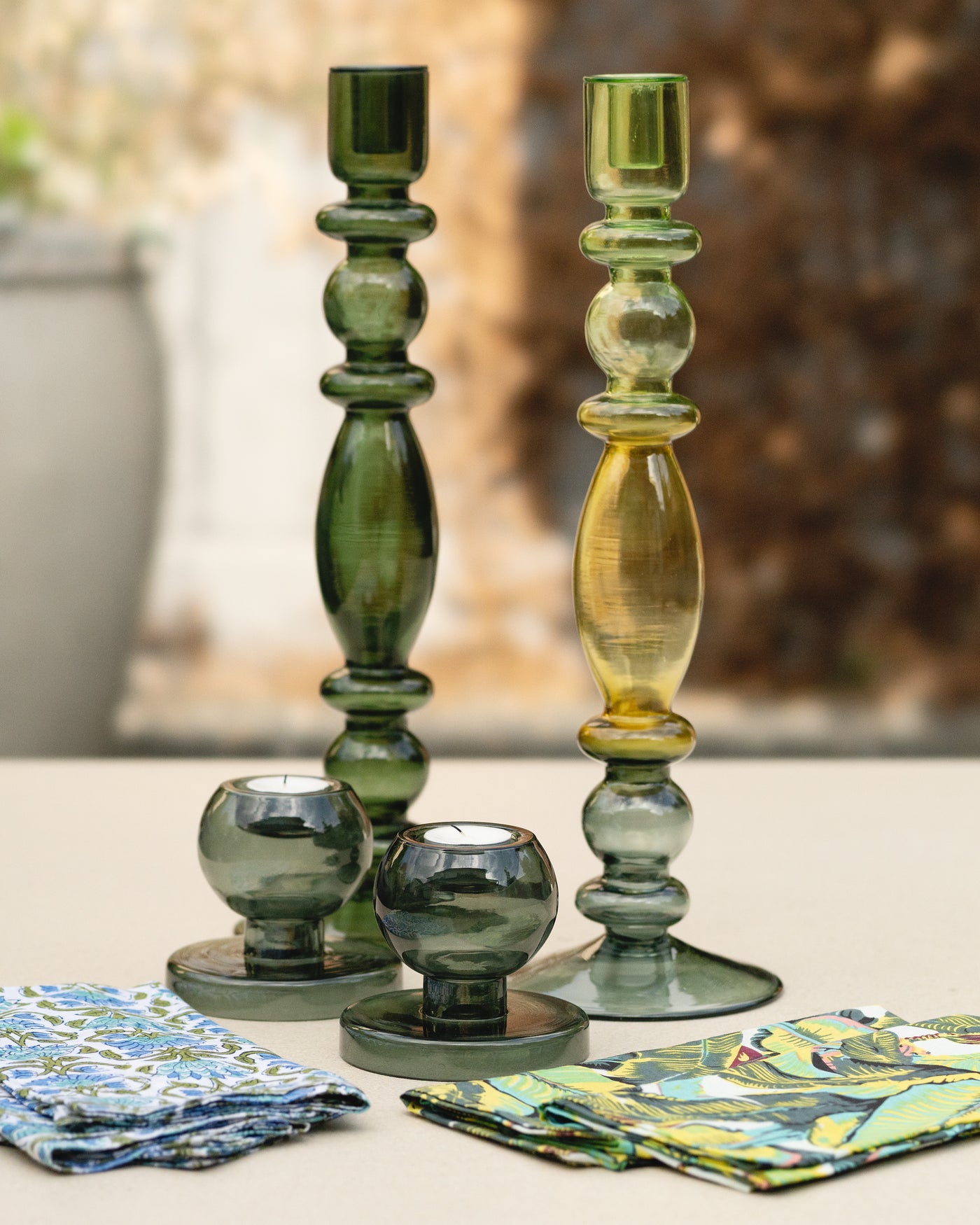 Green Recycled Glass Demi Candle Holder