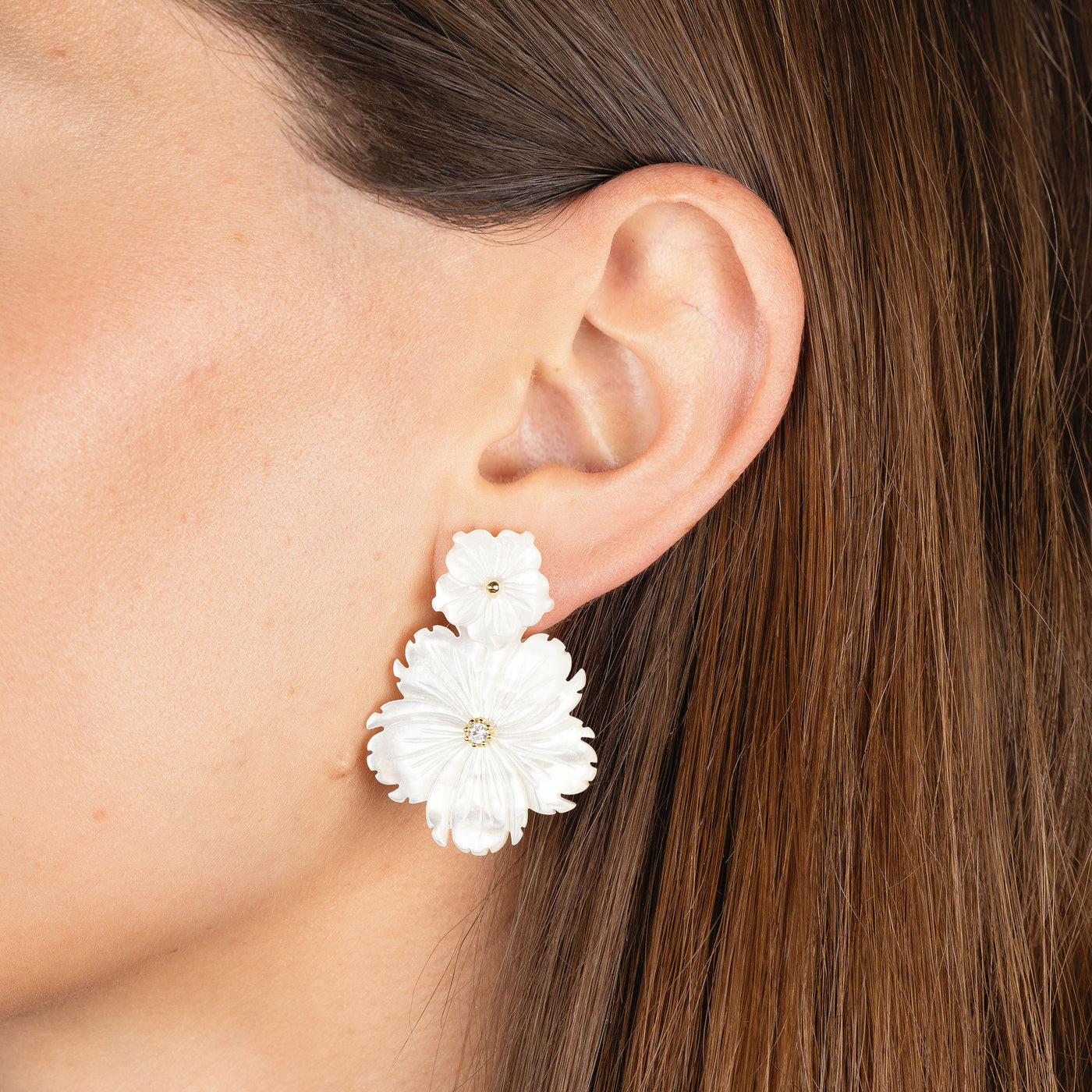 Poppy Mother of Pearl Double Flower Earrings