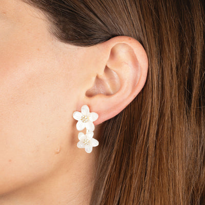 Suzanne Double Flower Mother of Pearl Drop Earrings