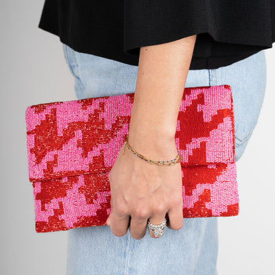 Pink and Red Beaded Envelope Clutch